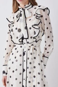 Karen Millen Mixed Dot Piped Ruffle Georgette Midi Dress -Clothing General Store white mixed dot piped ruffle georgette midi dress 2