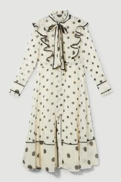 Karen Millen Mixed Dot Piped Ruffle Georgette Midi Dress -Clothing General Store white mixed dot piped ruffle georgette midi dress 4